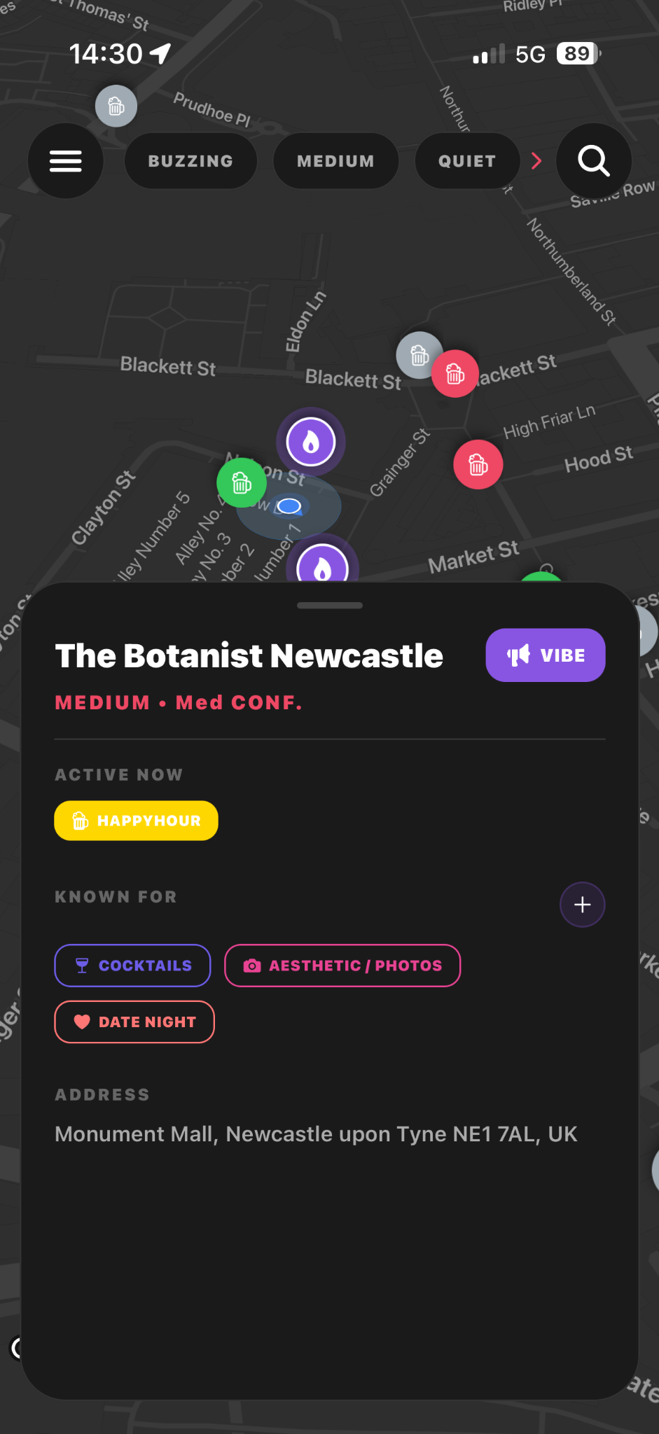 Live venue information in BARZ